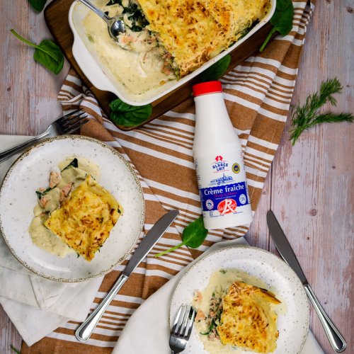 Lasagne met zalm en verse spinazie